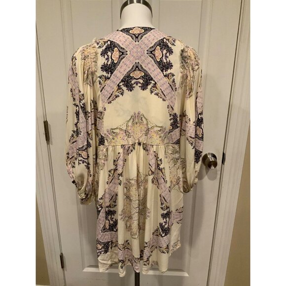 Free People "Girl Talk" Cream w/Multicolor Paisley Pattern Shirt, Size S - Picture 7 of 9
